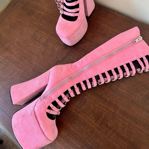 Current Mood pink suede strappy platform boots - Picture 5 of 16
